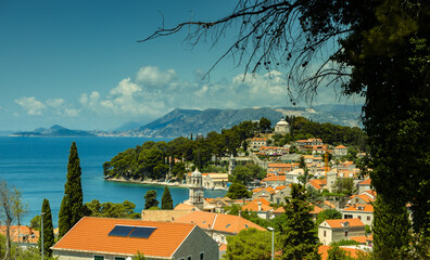 Top view of the town of Cavtat -Croatia, visible bay and mountains