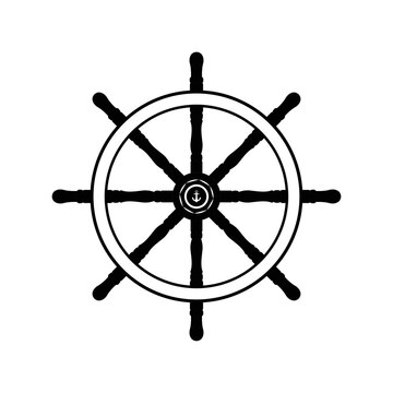 recommend clip art: Ship Steering Wheel Silhouette. Black and White Icon Design Element on Isolated White Background