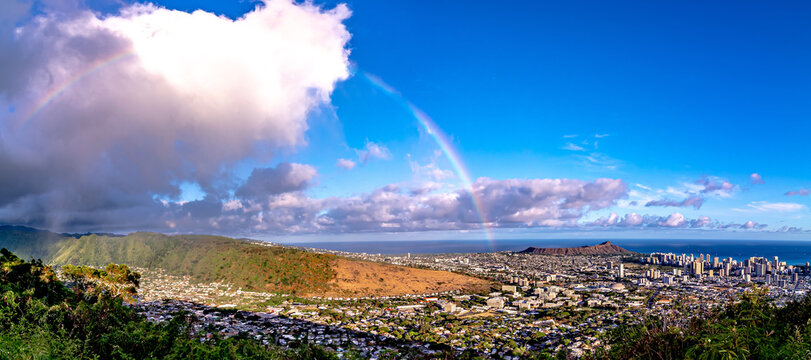 Rainbow Over Honolulu Hawaii After Rain