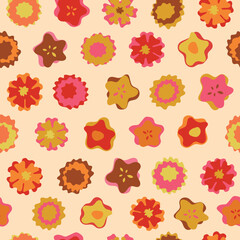 70s Retro flowers seamless vector repeat pattern