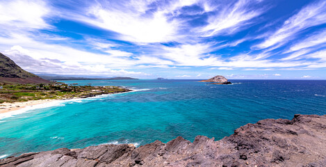 Makapuu Beach looking towards Waimanalo Bay on the Windward coast of Oahu, Hawaii.