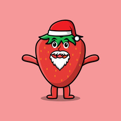 Cute Cartoon mascot character Strawberry santa claus character christmas in modern design style 