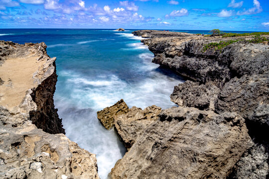 laie sea arch and rocky cliff beach in oahu hawaii