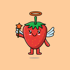 Cute Cartoon strawberry character in the form of fairy in flat cartoon style concept