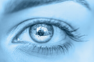 Beautiful abstract blue girl eye macro shot
