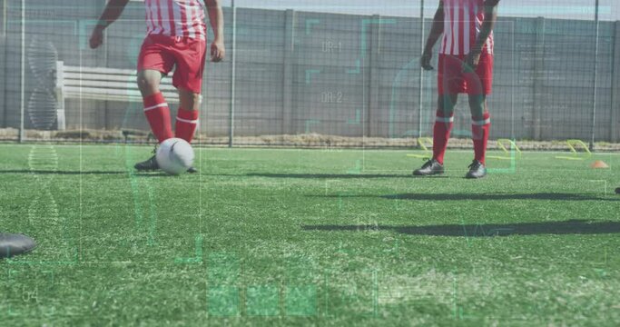 Animation of data processing over kicking ball football player