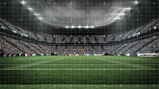 Animation of white lines with spots over stadium