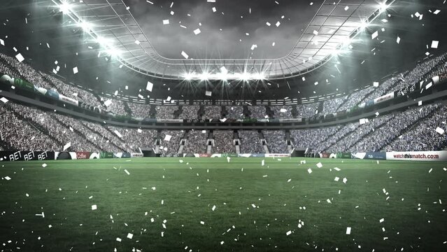 Animation of confetti falling over stadium