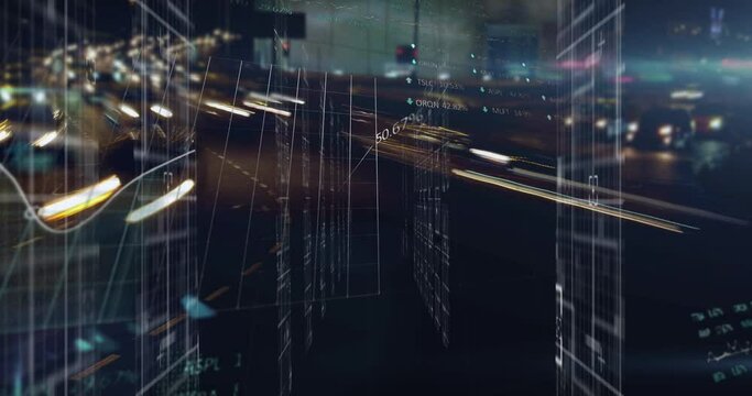 Animation of data processing over cityscape