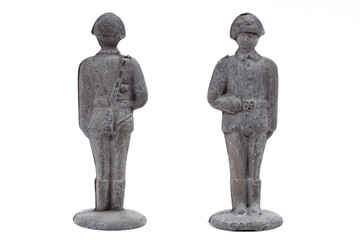 An old tin soldier. Front and rear view.