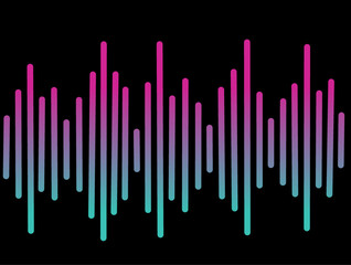 Abstract sound wave stripe lines colourful equalizer isolated on black background. Music waves, gradient color background. Social media concept.