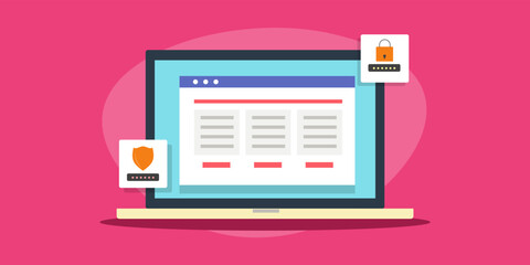 Data protection security access to personal and confidential online document, password protection internet technology web banner template.