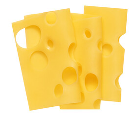 Cheese  isolated on white background. Slices of cheese for burger isolated on white, top view, flat lay.