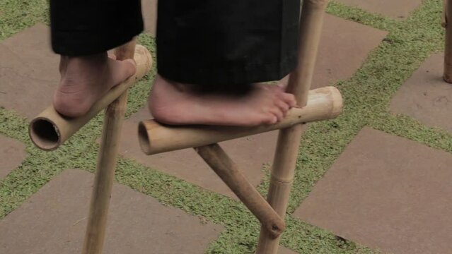 Egrang, Traditional Game Indonesia Pair of Bamboo Balance