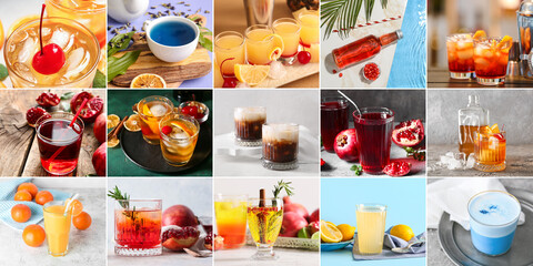 Collage with many different drinks