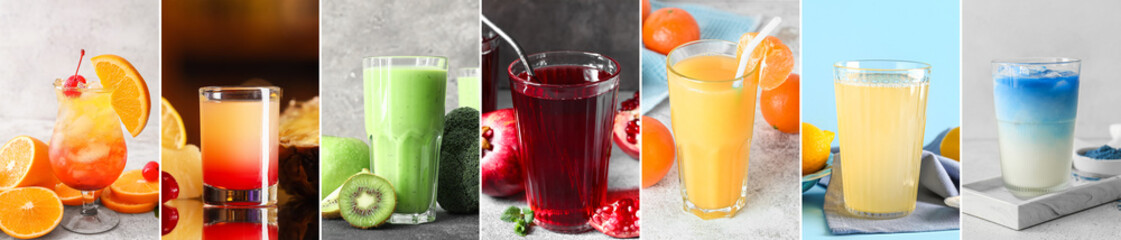 Collage with many different drinks
