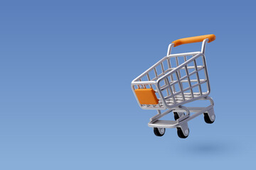 3d Vector Shopping Trolley with Parcel boxes, Shopping Online Concept. © Kannapat