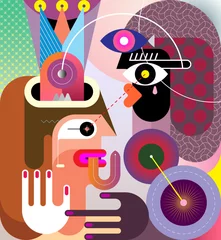 Poster Man met zijn tong uithangen. Moderne abstracte kunst vectorillustratie. Portret van twee mensen. ©  danjazzia