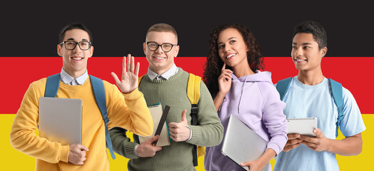 Portrait of students against flag of Germany