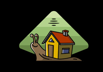 Walking snail and house illustration design