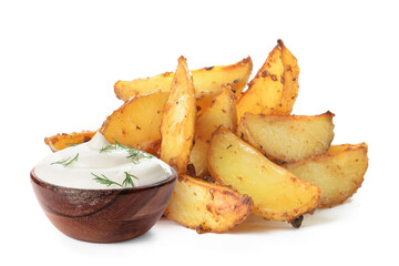 Bowl of tasty sour cream on white background