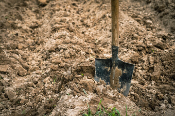 shovel stuck in plowed ground