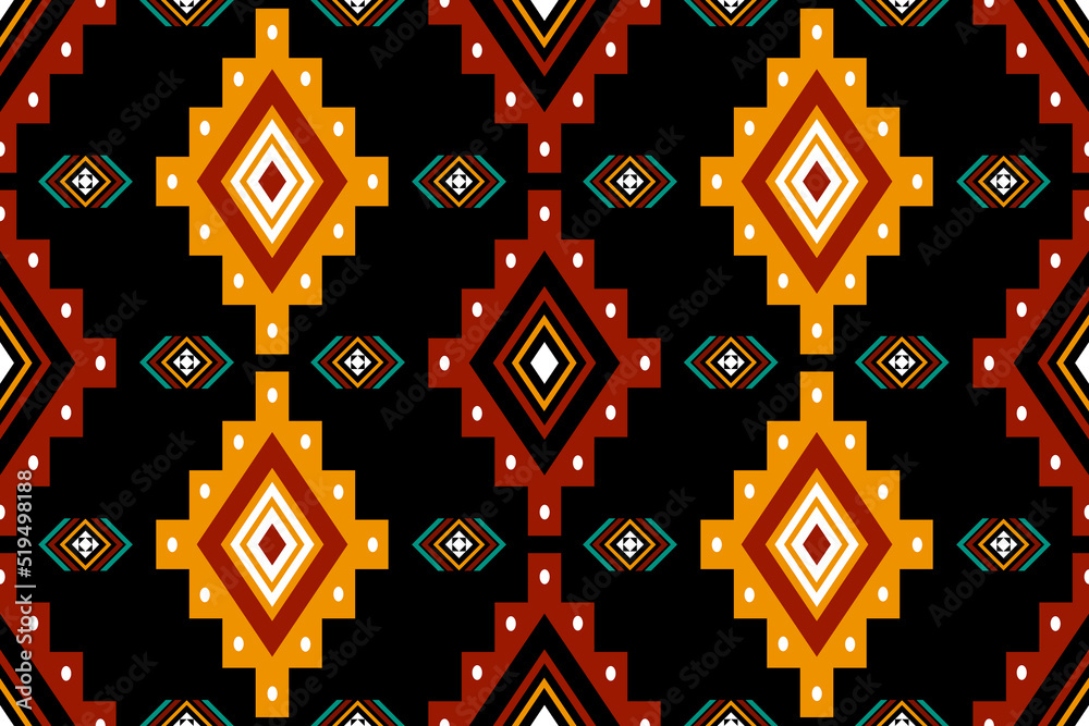 Wall mural Geometric ethnic oriental seamless pattern traditional Design for background,carpet,wallpaper.clothing,wrapping,Batik fabric,Vector illustration.embroidery style - Sadu, sadou, sadow or sado