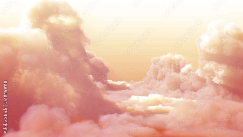 Wall mural flying passing red cloud with shine light. passing soft clouds with shine light in the evening backg