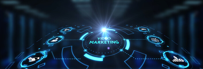 Video marketing and advertising concept on screen.  Business, Technology, Internet and network concept. 3d illustration