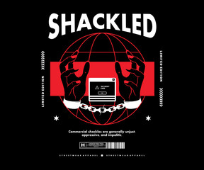  Futuristic illustration of hand shackled t shirt design, vector graphic, typographic poster or tshirts street wear and Urban