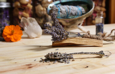 Dried Lavender With Palo Santo Wood and Abalone Shell For Smudging Ritual