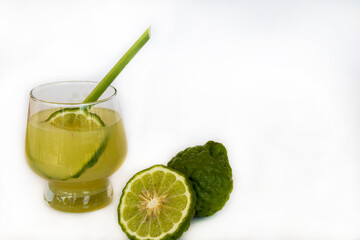 herbal healthy drinks kiffir lime local flora of asia for health care arrangement flat lay style on background white 