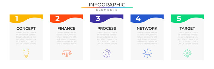 Rectangle infographic elements concept design vector with icons. Business workflow network project template for presentation and report.
