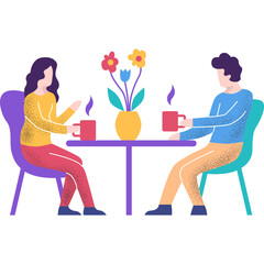 Man and woman drink coffee in cafe vector icon