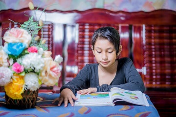 Asian girl doing homework 