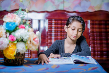 Asian girl doing homework 