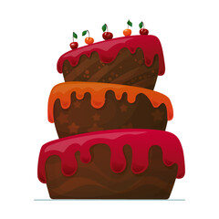 Happy Birthday Cake with Chocolate. Vector illustration on white background