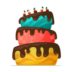 Happy Birthday Cake with Chocolate. Vector illustration on white background