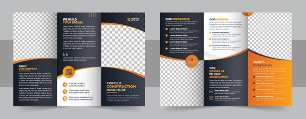 Corporate business trifold brochure template, Creative and Professional tri fold brochure vector design, Simple and minimalist promotion layout with black color.