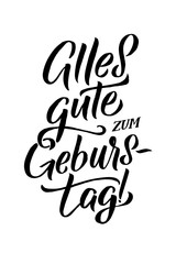 Happy Birthday Greeting Card. Black Birthday Calligraphy German Language. Vector illustration. HAND DRAWN TEXT