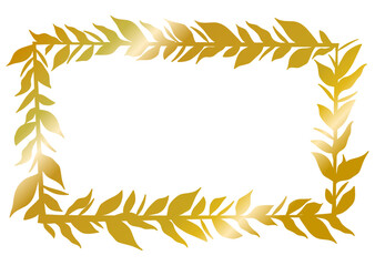 ラグジュアリーなメタリックのボタニカルフレーム　月桂樹の葉　長方形　ゴールド
