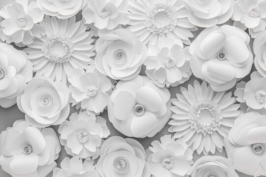Many different paper flowers as background, closeup