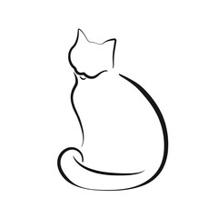 Cat Line Art Drawing. Vector Line Drawing of Cute Cat Black Sketch Isolated on White Background. Minimal Abstract Animal Illustration for Modern Graphic Design. Vector EPS 10