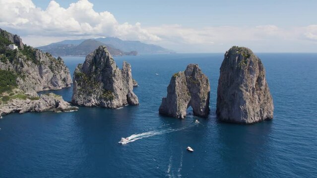 Gorgeous Scenery of Faraglioni Arch Rock Formation on Island of Capri, Italy