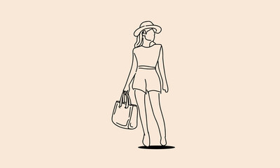 Fototapeta na wymiar woman posing and holding a bag fashionable vector