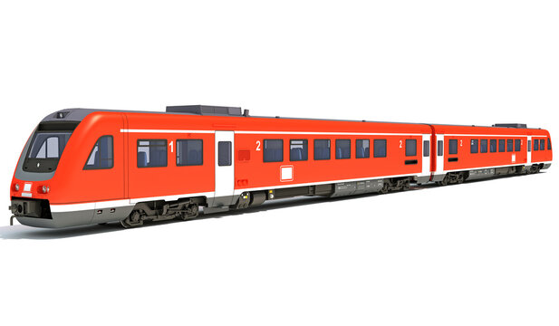 Red passenger train 3D rendering