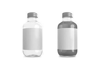 Juice and water glass bottle mockup isolated on white background. eco friendly concept. 3d rendering.