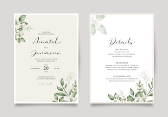 Fototapeta na wymiar Elegant double sided wedding invitation with watercolor floral