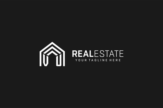 Letter VU house roof shape logo, creative real estate monogram logo style