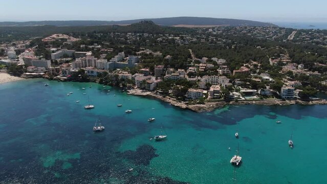 Santa Ponsa beautiful panoramic view of the seacoast of Majorca with an amazing turquoise sea,. Concept of summer, travel, relax, hotel, holiday and enjoy